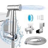 HQJUN Multifunctionele handbediende bidetspray, badkamerluierdouche, spray, slang en accessoires - bidet handsproeier met dubbele sproeifunctie (zilverkleurig)
