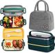 Unyqoos® Set de boîtes à lunch – 1600 ml (2×800 ml), 2 couches, hermétique, vert foncé