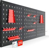 AREBOS Zesdelige gereedschapswand | 34-delige haken set rood | 235,2 x 59,5 x 2 cm | Geperforeerde metalen gereedschapswand + beugels + bevestigingsmateriaal
