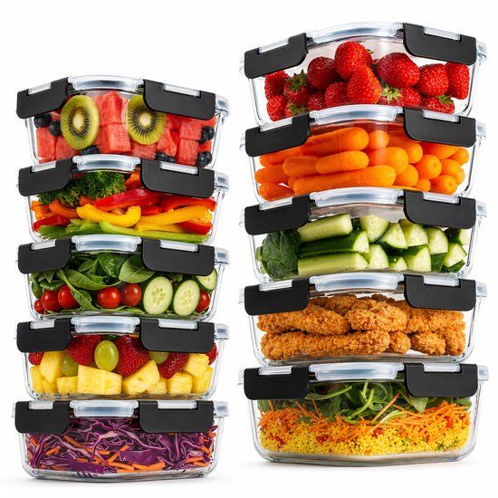 Vivid Green Vershoudbakjes Glas - 10 stuks - Meal Prep Bakjes - Diepvriesbakjes - 1040ml / 370ml