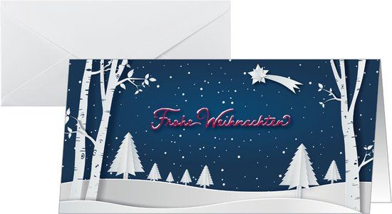 SIGEL Pop-up kerst landschapskaart, langwerpig formaat, Blauw/Rood/Wit, Karton, 25 stuk(s), Din lang (11 x 22 cm), 250 g, Nee, Kerstkaart, Wenskaart envelop