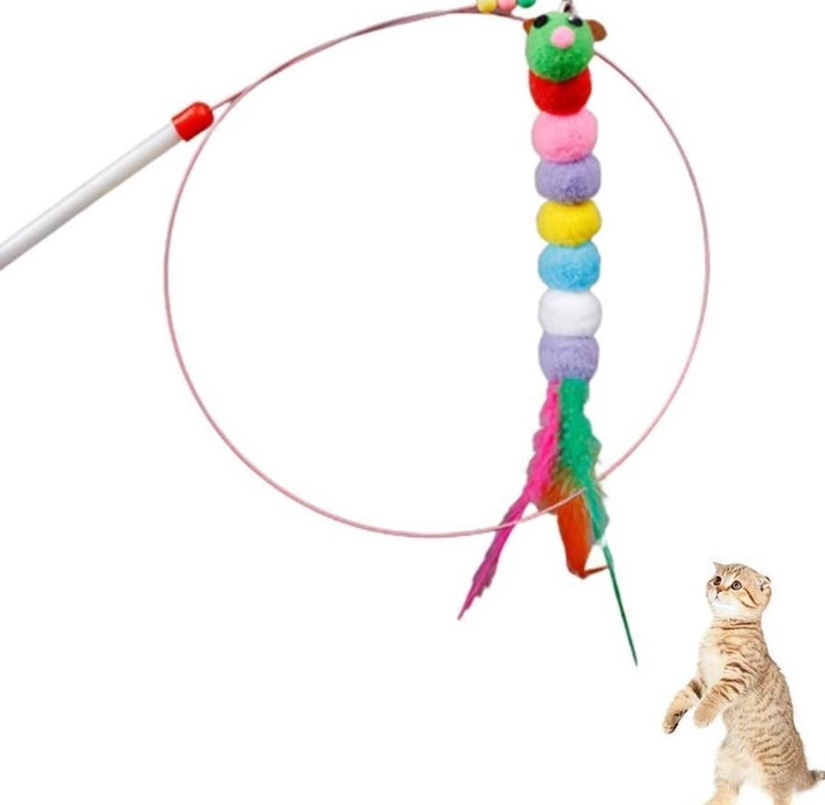 boutique winkel Speelgoed Stok hengel-Kattenspeelgoed-Kat Spelen Wand Met Veer- Teaser Regenboog-Kitten Speelgoed regenboog