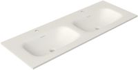 Saniclass Flow Meubelwastafel - 121x46x1.5cm - overloop - 2 wasbakken - 2 kraangaten - solid surface wit mat