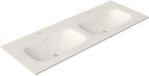 Saniclass Flow Meubelwastafel - 121x46x1.5cm - overloop - 2 wasbakken - 2 kraangaten - solid surface wit mat