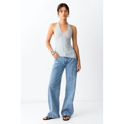 MANGO TEEN wide leg jeans met studs - mediumblauw