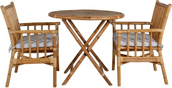 Cane tuinmeubelset tafel &#216;80cm en 2 stoel Cane lichtgrijs, naturel.