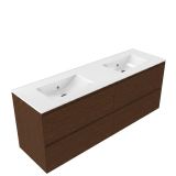 Saniclass Holz Pure Badkamermeubelset - 160x45x62cm - Vygo keramische wastafel wit - 2 wasbakken - zonder kraangaten - 4 lades - mat walnut pure (hout) SW1420797/SW1471934