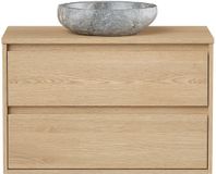 Vente-unique Badkamermeubel met opzetwastafel van steen - Eikenfineer - 80 cm - MILIPAM