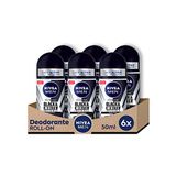 NIVEA Men Black & White Invisible Roll-On deodorant antitranspirant in verpakking van 6 stuks (6 x 50 ml) anti-haarstripdeodorant voor heren, deodorant roller reguleert het ademend vermogen gedurende