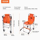 VEVOR Fauteuil monte-escalier, capacité de 159 kg, fauteuil monte-escalier d'urgence pliable en aluminium avec 2 roues