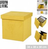 Urban Living KUBE Corduroy Opbergpoef Mosterdgeel 37,5x37,5cm