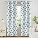 Melodieux Marokkaanse mode thermisch geïsoleerde kamer verduistering verduisterende tule gordijnen voor woonkamer, 106 bij 203 cm, Off White/Dusty Teal (2 panelen)