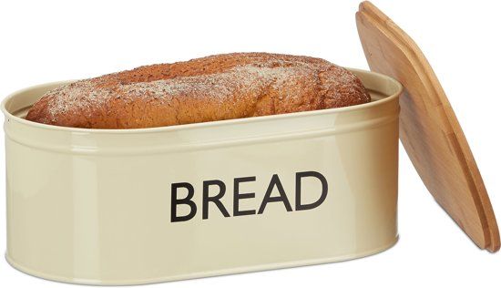 Relaxdays broodtrommel retro - beige broodmand XL - broodbox - brooddoos 8 liter - metaal