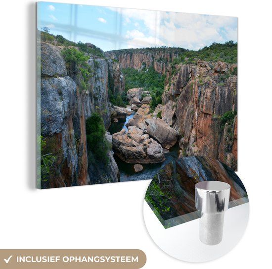 MuchoWow® Glass Painting 150x100 cm - Acrylic Glass Painting - Bourke's Luck Potholes near African Rivers in South Africa - Photo on Glass - Paintings