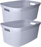 Panier à linge - gris clair - plastique - 34 x 54 x 23 cm - 35 l - 2 pièces