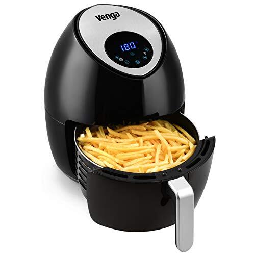 Venga! Heteluchtfriteuse, 4,5 l, met timer en temperatuurinstelling (80 – 200 °C), digitaal, 8 vooraf ingestelde menu's, 1500 W, zwart, VG AFT 3006