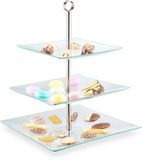 Merkloos Relaxdays Glazen Etagère - 3 Laags - Serveertoren - Glas - Transparant/Zilver