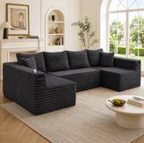 STILVORA U-Bank 320 x 155 cm - Modulaire Hoekbank Met Bekerhouders En Zijvak - Voor Woonkamer En Lounge - Cord Donkergrijs