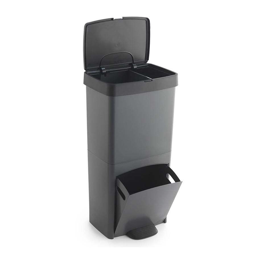 Sp-Berner SB203 Rechthoekige Afvalcontainer - 70L - Zwart - 3 Compartimenten