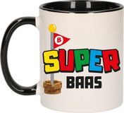 Bellatio Decorations Cadeau koffie/thee mok voor Baas - zwart - super Baas - 300 ml