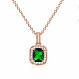 LGT JWLS Rosegoudkleurige Damesketting met Rechthoekige Groene Zirkonia Hanger