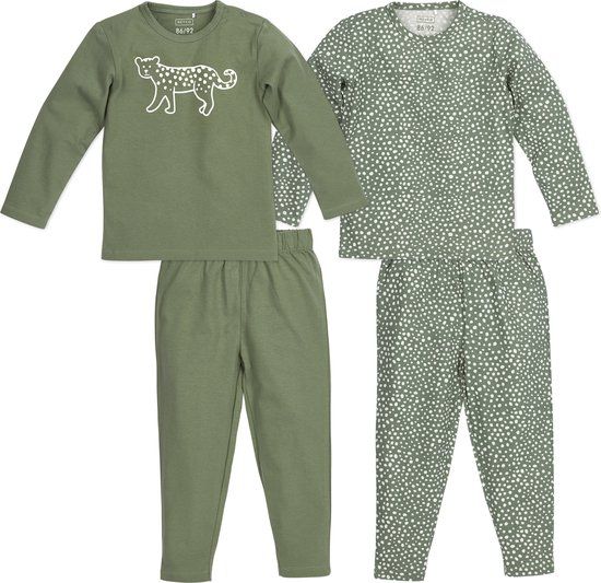 Meyco Baby Cheetah Pyjama Set - 2-Pack - Forest Green - 110/116 - Unisex