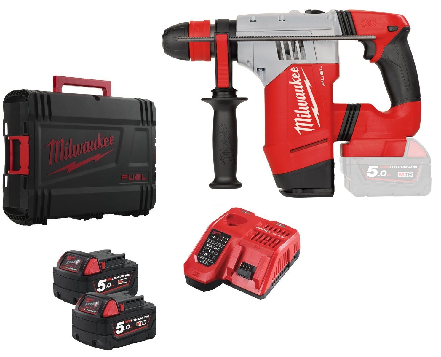 Milwaukee M18 CHPX-502X 18V Li-Ion accu SDS-plus combihamer set 2x 5.0Ah accu in HD BOX - koolborstelloos - 4 5J