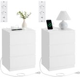 Vasagle Table de chevet set de 2 avec 2 prises – moderne – Blanc nuage