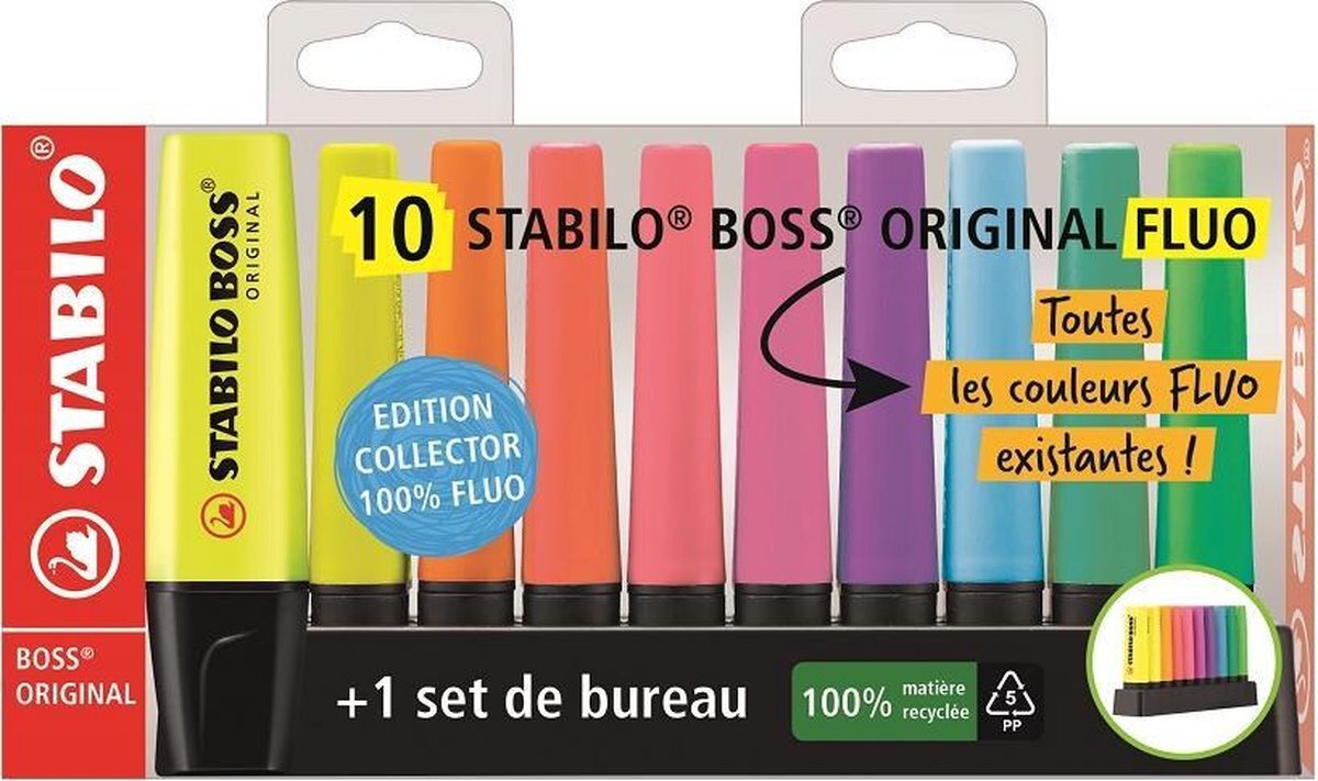 Stabilo BOSS ORIGINAL deskset met 10 fluorescerende markeerstiften