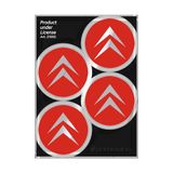 Citroen Stickers voor wieldoppen, officiële Old, 4 logo's, 48 mm, rood