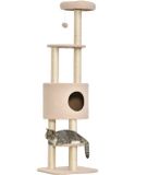 PawHut Krabpaal met hol pluche voor katten onder 5 kg 148 cm hoog Beige