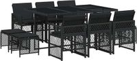 vidaXL 11-delige tuinset met kussens, zwart, van polyrotan