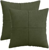 vidaXL - Kussensloop - 2 - pcs - ALMELO - Groen - 35 - x - 35 - cm - corduroy
