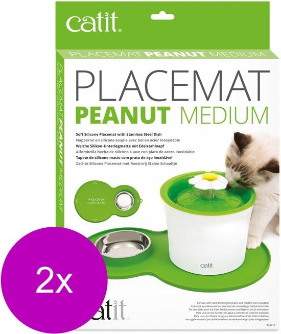 Catit Placemat Peanut Inclusief Rvs Bakje 35 x 23 x 3 cm - Kattendrinkbak - 2 x Groen