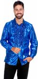 Wilbers Jaren 80 & 90 Kostuum | Blauwe Ruchesblouse Satijn Foute Disco | Maat 50 | Carnaval kostuum | Verkleedkleding