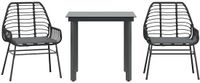 vidaXL 3-delige tuinset met kussens, zwart, polyrotan, glas