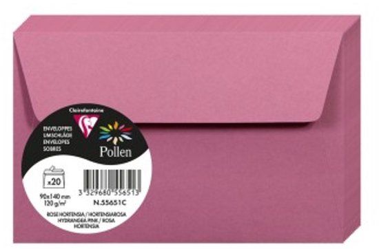 Clairefontaine 55651C - Pakket van 20 Zelfklevende Enveloppen 9x14cm 120g Roze