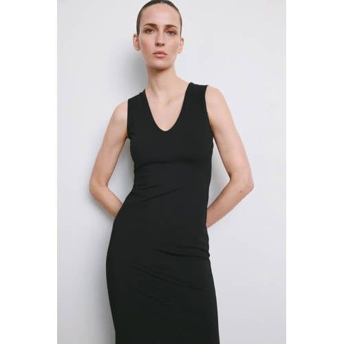 Mango midi jurk fijn gebreid zwart