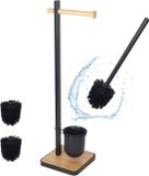Merkloos Relaxdays Toiletbutler met steel en bamboe, staand, 67x18x18 cm, zwart/naturel