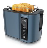 Arendo compacte broodrooster, 800 W, 2 boterhammen, touchscreen, resterende tijdsaanduiding, 7 bruiningsgraden, geheugenfunctie, roestvrij staal, blauw