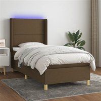 VidaXL Bedframe with Mattress and LED, Upholstered Bed, Single Bed, Bedroom Furniture, Modern, Dark Brown, 90x190cm Fabric