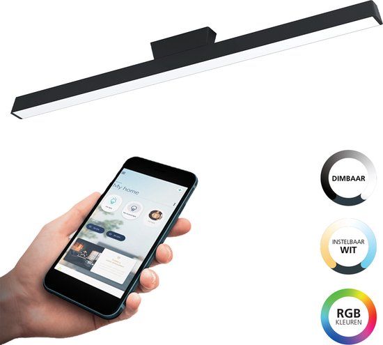 EGLO Connect Simolaris-Z Smart Plafondlamp - 122 cm - Zwart/Wit - Instelbaar RGB & wit licht - Dimbaar - Zigbee