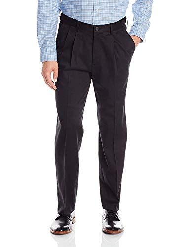 Haggar Men's Premium No-Wrinkle Khaki Pant - Classic Fit - Flat Front - Expandable Waist - Black - 38W / 30L