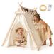 Mamabrum tente tipi pour enfants avec guirlandes lumineuses LED et tapis de sol, 110 x 90 x 120 cm, beige