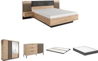 Vente-unique Set bed met nachtkastjes 160 x 200 cm + bedbodem + matras + ladekast + kast - Kleur: naturel en zwart - ARIADA