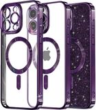 Techsuit Hoesje geschikt voor Apple iPhone 16 Pro Max - Luxury Glitter Back Cover - Geschikt voor MagSafe - Donkerpaars