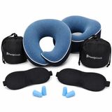 PurelyGoods Nekkussen 2-Pack - Vliegtuig - Slaapmaskers en Oordoppen - Blauw