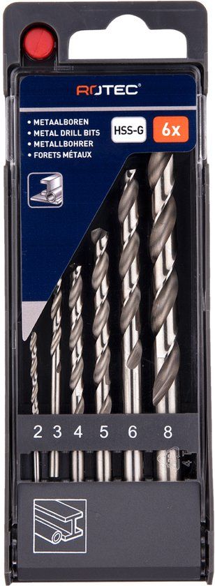 Rotec Spiraalborenset HSS-G 6dlg 2-8mm in cassette