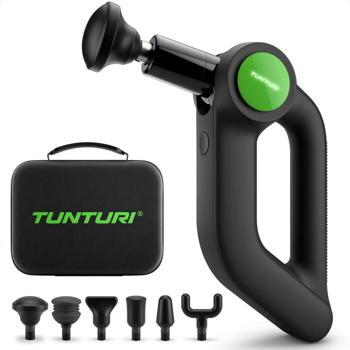 Tunturi MG70 Massage Gun Professioneel - Massage Pistool Met Verstelbare Kop - Massage Apparaat Met Multi Grip - Inclusief 6 Opzetstukken En Koffer - Extra Krachtig en Stil - Incl Gratis App