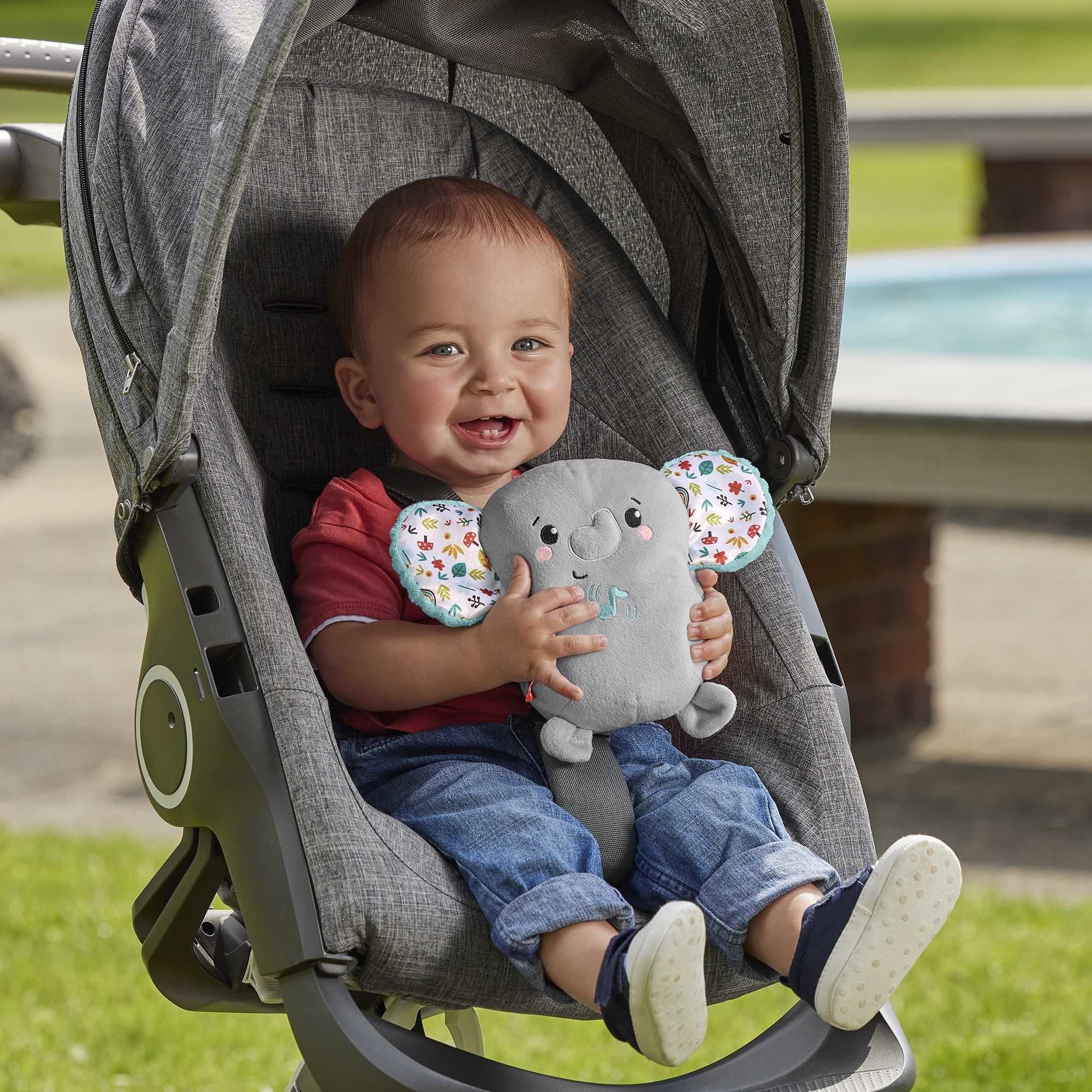Fisher-Price Calming Vibes Elephant Soother - Grey Toy Elephant with Soothing Vibrations